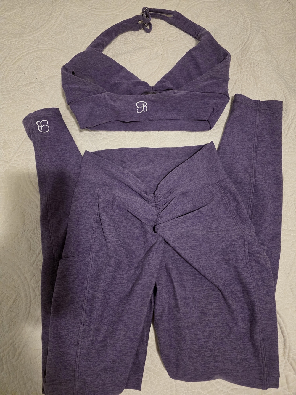 Bombshell Sportswear Purple Halter Sports Bra and Leggings Set - Picture 2 of 4